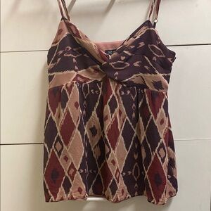 Spaghetti Strap Printed Cami Top in Burgundy and Tan